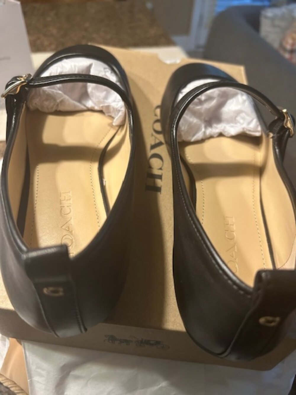 Coach Black C Rivet Leather Mary Jane Flats - Picture 7 of 12
